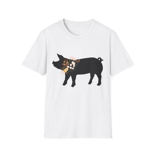 Pig with Flowers Graphic T-Shirt