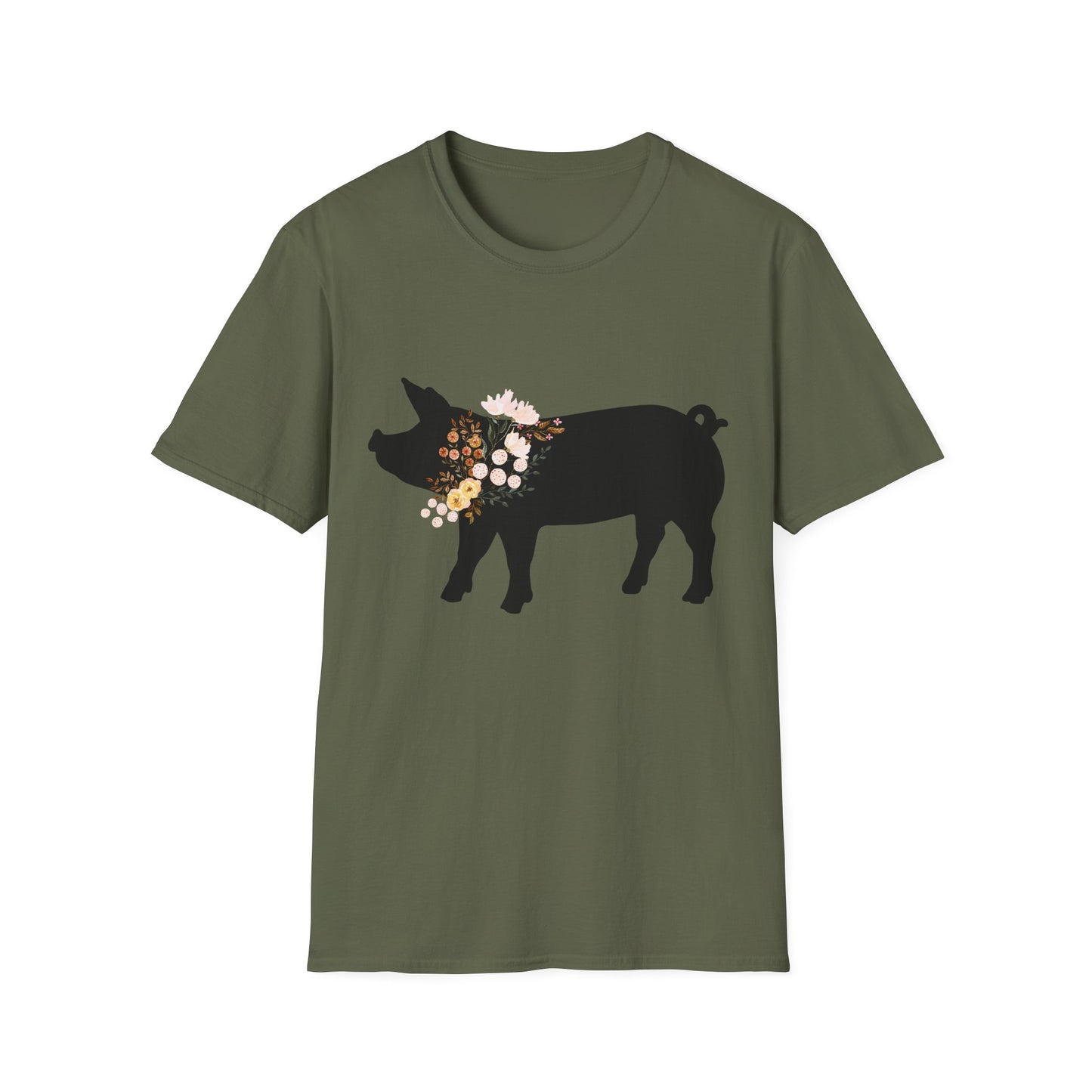 Pig with Flowers Graphic T-Shirt