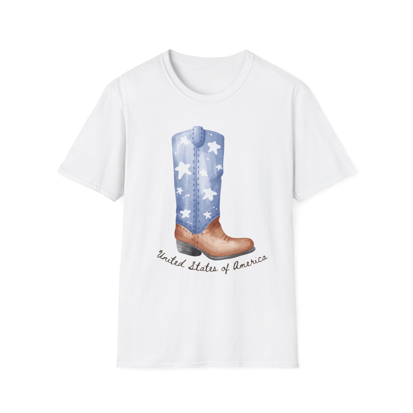 Patriotic Cowboy Boot T-Shirt, Unisex Softstyle Tee, American Pride Shirt, July 4th Outfit, Country Music Fan Gift