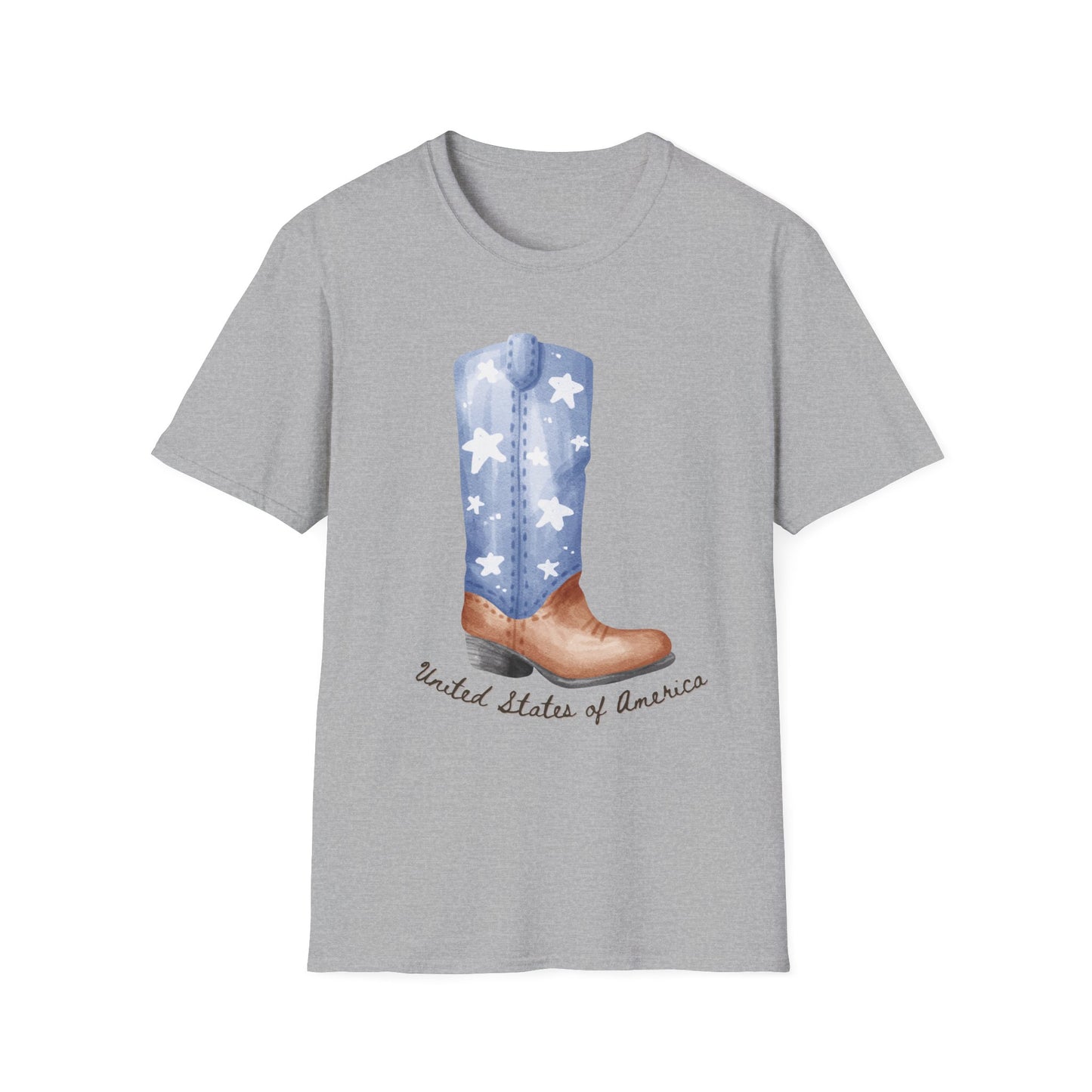 Patriotic Cowboy Boot T-Shirt, Unisex Softstyle Tee, American Pride Shirt, July 4th Outfit, Country Music Fan Gift