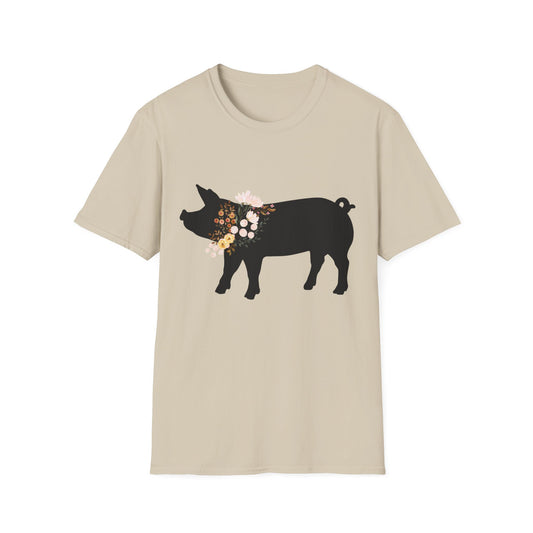 Pig with Flowers Graphic T-Shirt